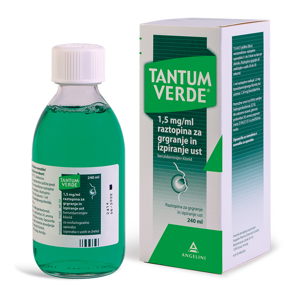 Tantum Verde 1,5 mg/ml, raztopina za grgranje in izpiranje ust (240 ml)