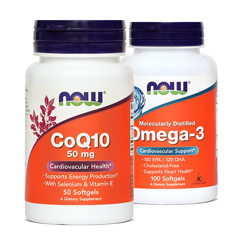 Koencim Q10 50 mg in Omega 3 NOW, kapsule - paket (50 kapsul + 100 kapsul)