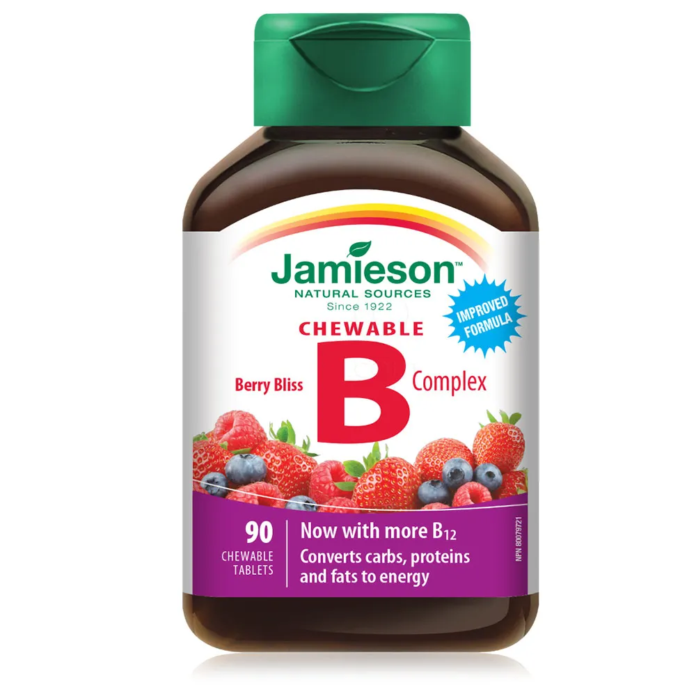 Jamieson B kompleks, žvečljive tablete z okusom jagodičevja (90 tablet)