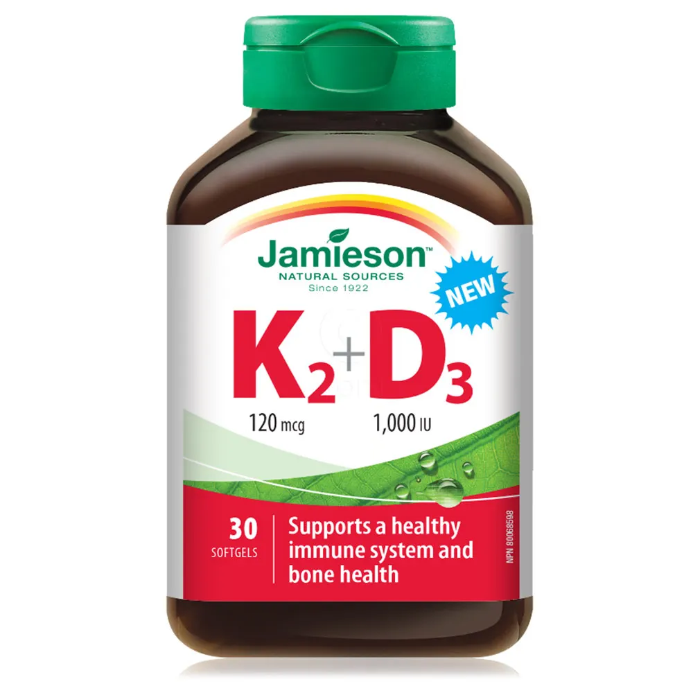 Jamieson Vitamin K2 120 μg + Vitamin D3 1000 I.E., kapsule (30 kapsul)