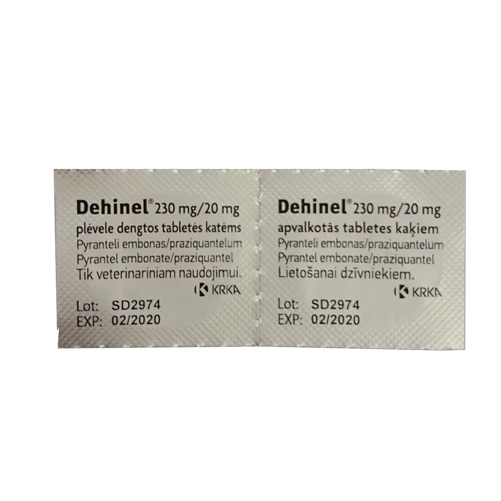 Dehinel 230 mg/20 mg Krka, filmsko obložene tablete za mačke (2 tableti)