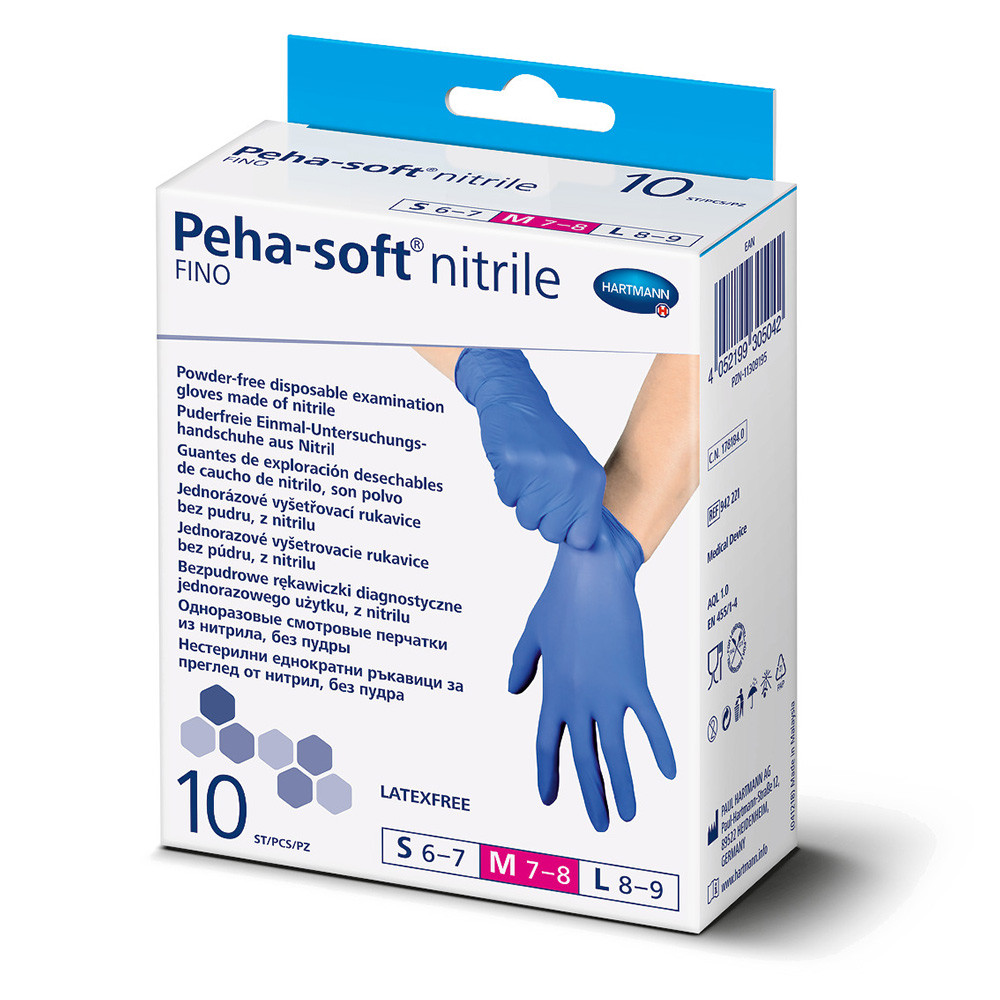Peha-Soft Nitrile Fino, modre nesterilne rokavice brez pudra - Velikost M (10 rokavic)