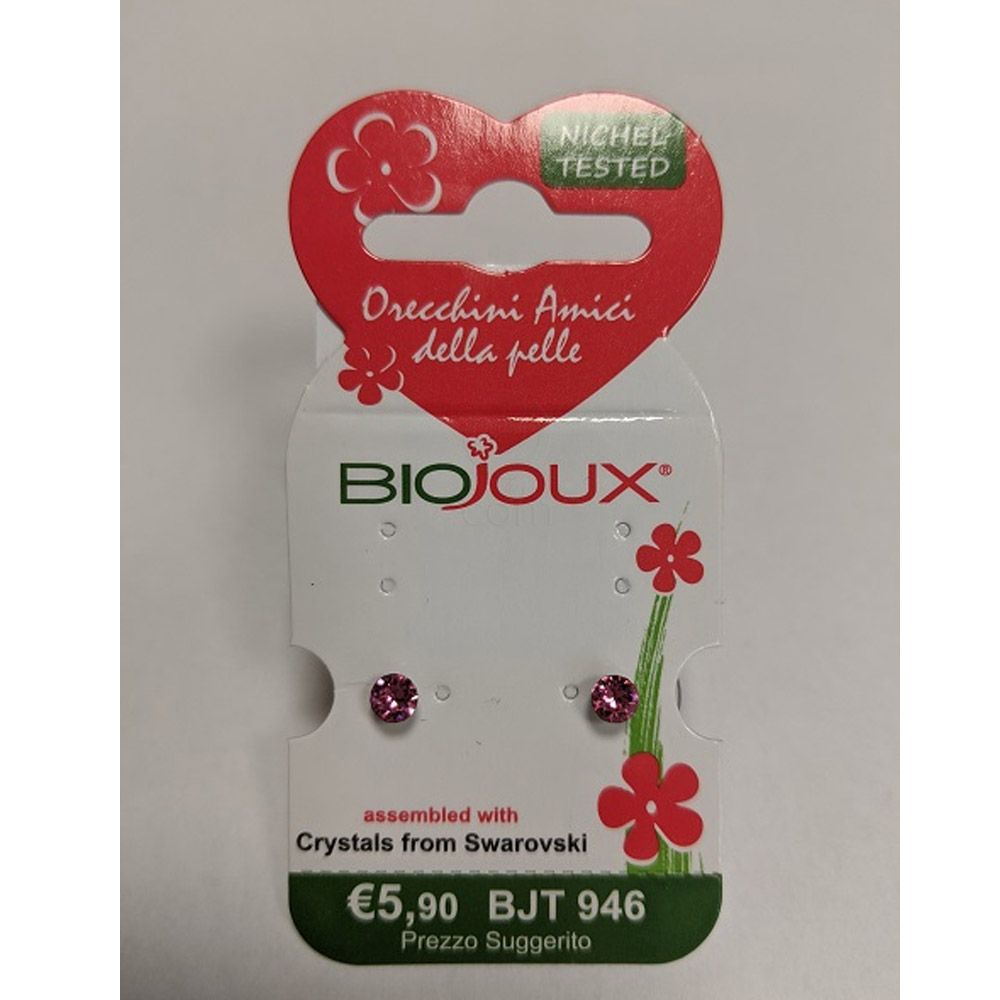 Biojoux, uhani iz kirurškega jekla - Swarovski kristal - roza - BJT946 (2 uhana)