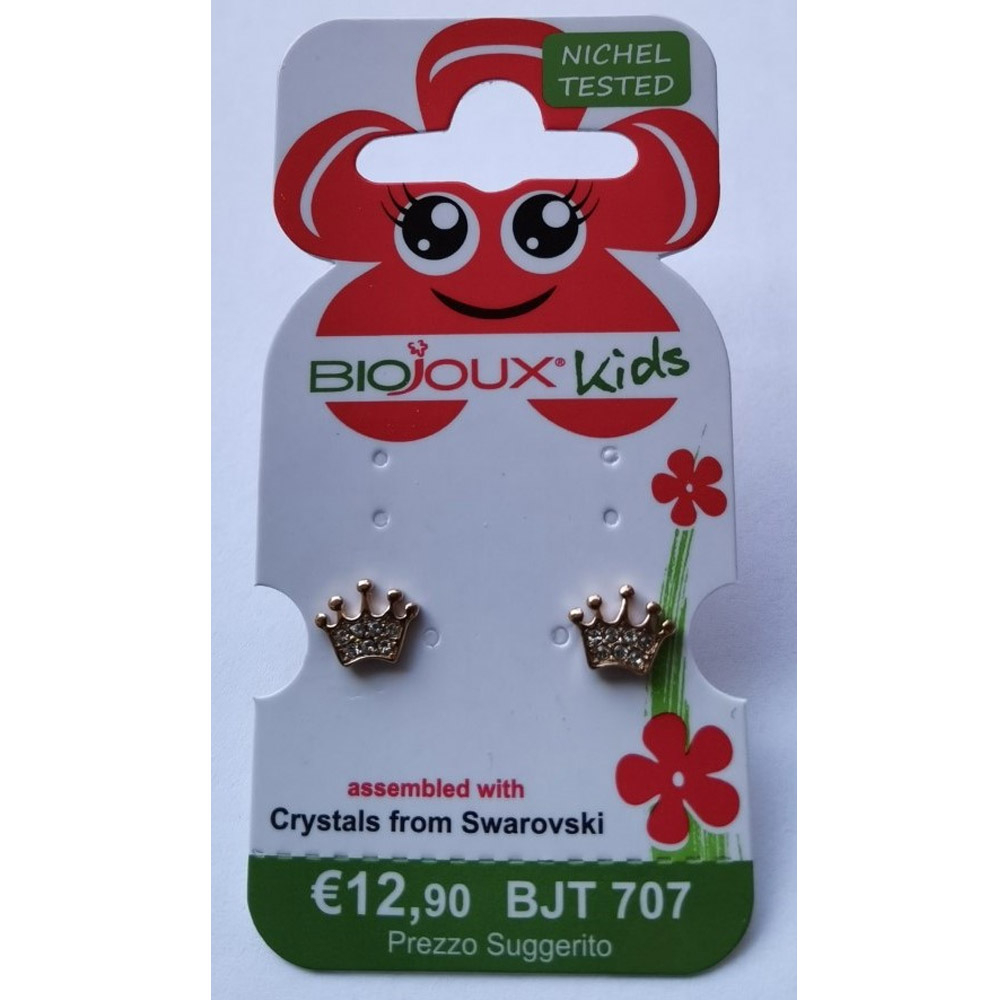 Biojoux Kids, uhani iz kirurškega jekla - rožnata Swarovski baby krona - BJT707 (2 uhana)