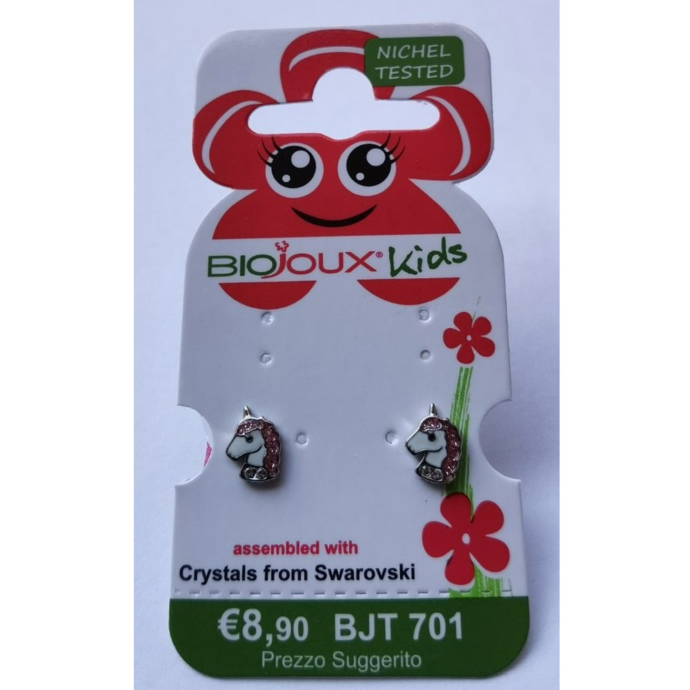 Biojoux Kids, uhani iz kirurškega jekla - roza Swarovski samorog - BJT701 (2 uhana)