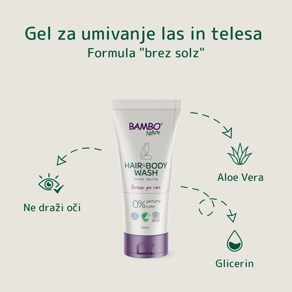 Bambo Nature, otroški gel za umivanje telesa in las (150 ml)