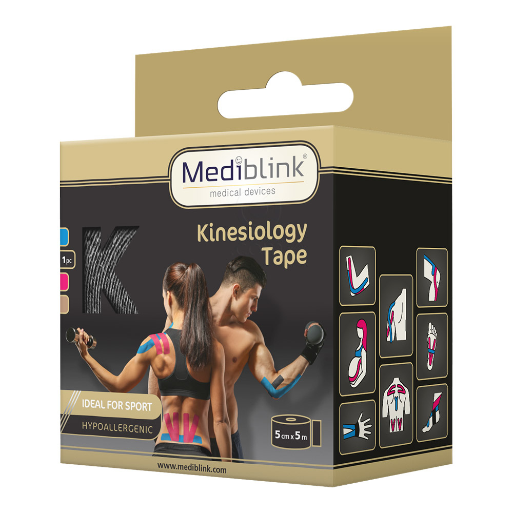 Mediblink M130, kineziološki trak - črn (5 cm x 5 m)