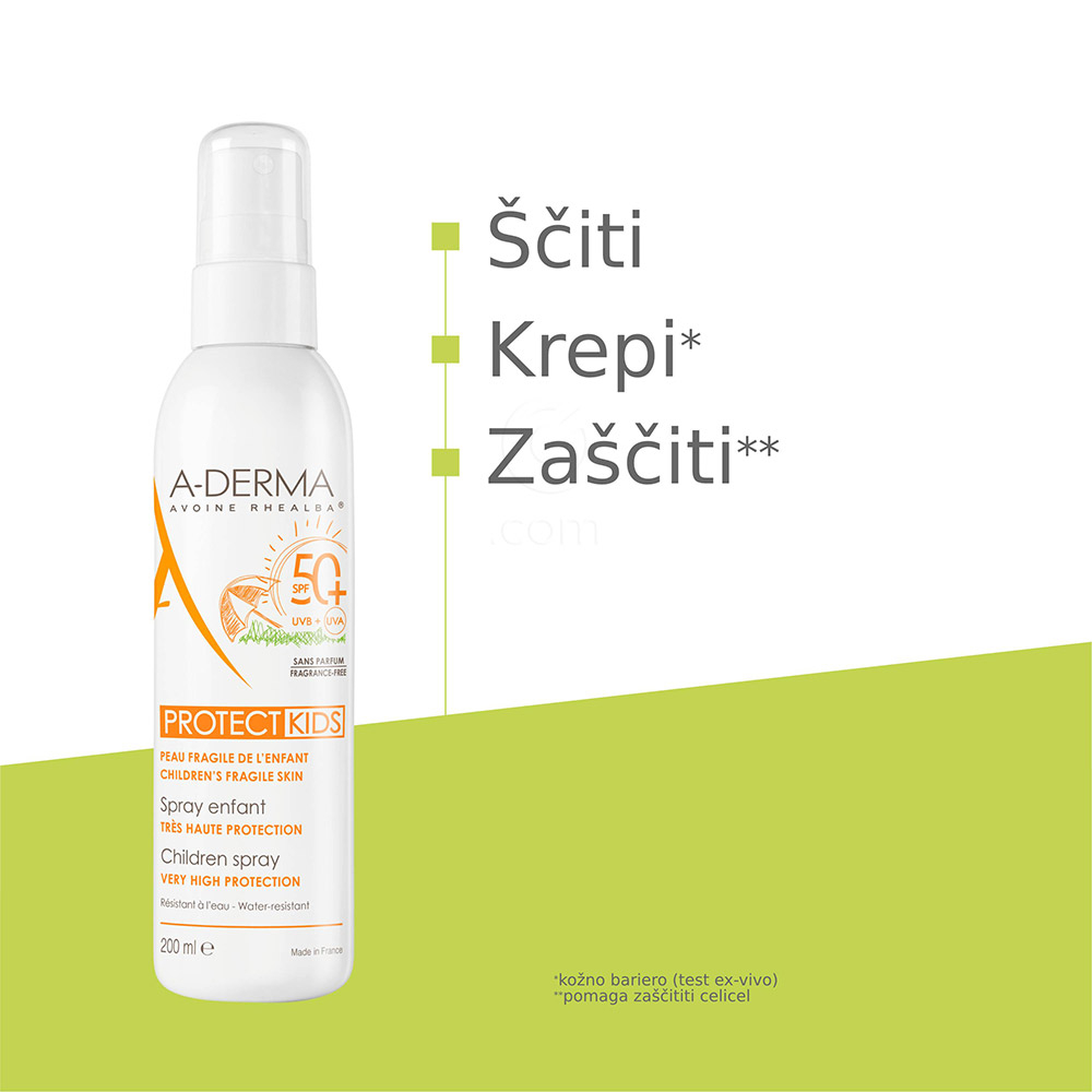 A-Derma Protect Kids, pršilo za zaščito pred soncem - ZF50+ (200 ml)