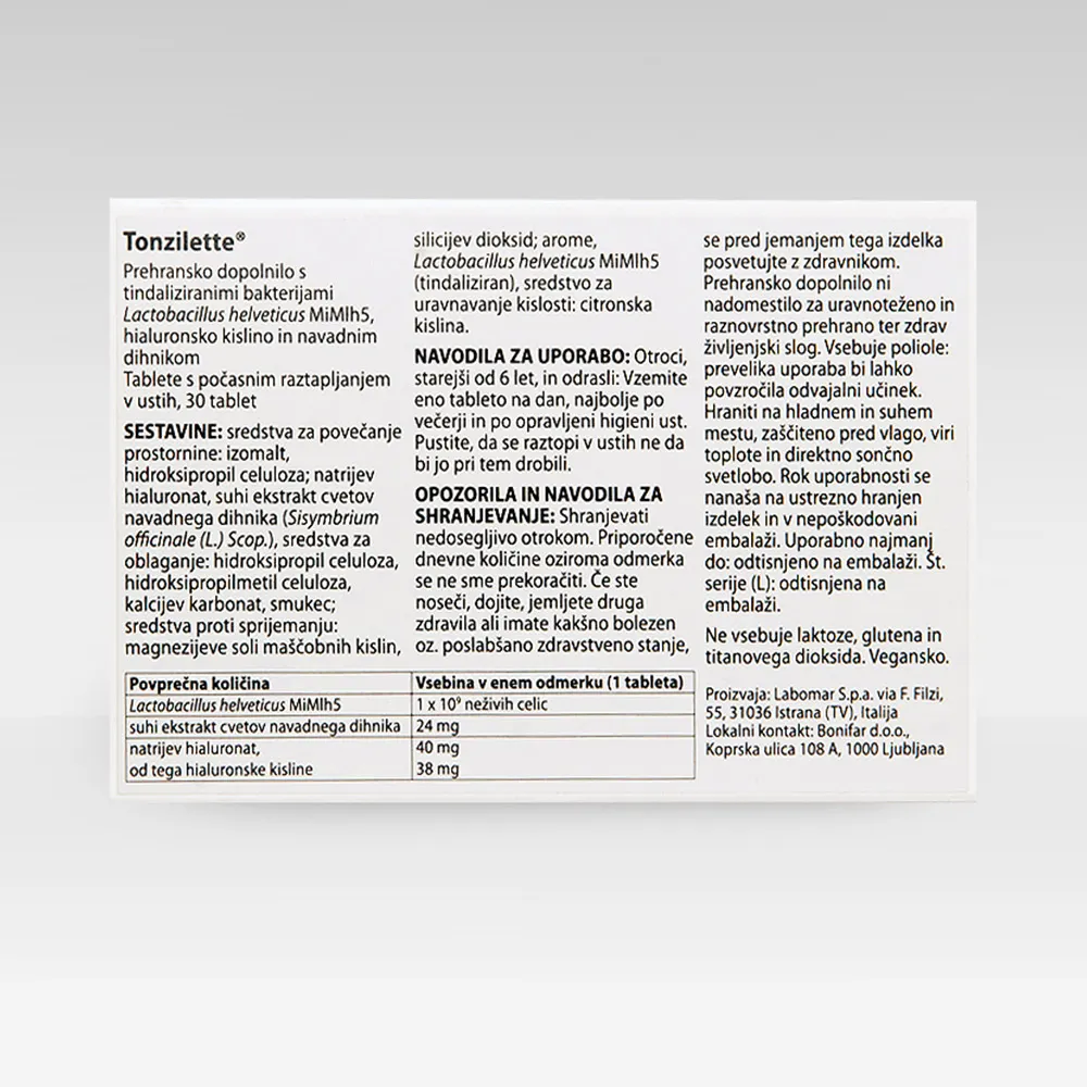 Tonzilette, tablete s počasnim raztapljanjem v ustih (30 tablet)