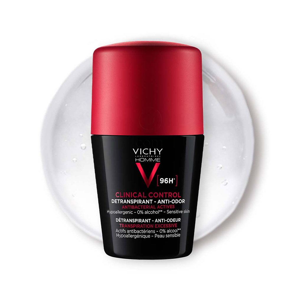 Vichy Homme Clinical Control 96h, detranspirant roll-on proti neprijetnemu vonju - paket (2 x 50 ml)