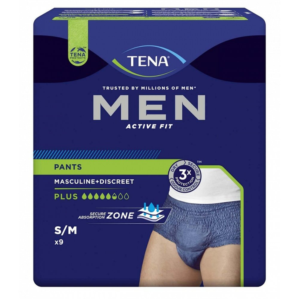 Tena Men Active Fit Pants Plus S/M, inkontinenčne hlačke - modre (9 hlačk)