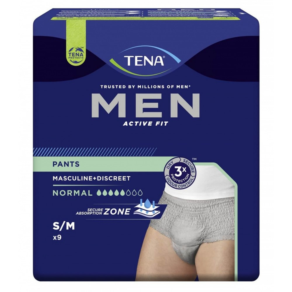 Tena Men Active Fit Pants Normal S/M, inkontinenčne hlačke - sive (9 hlačk)