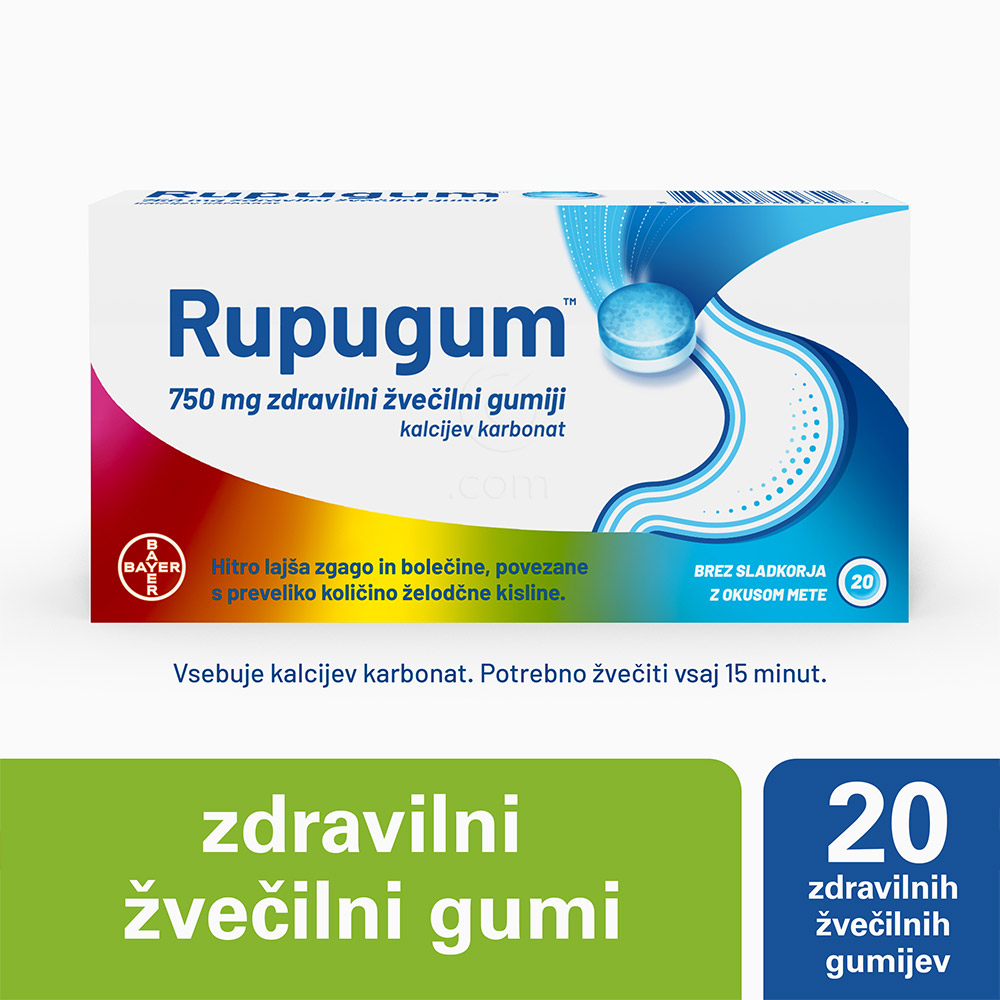 Rupugum 750 mg, zdravilni žvečilni gumi (20 žvečilnih gumijev)