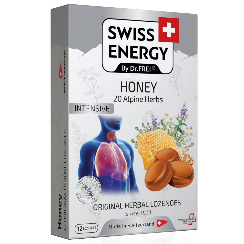Swiss Energy Intensive, zeliščne pastile z 20 zelišči in medom (12 pastil)