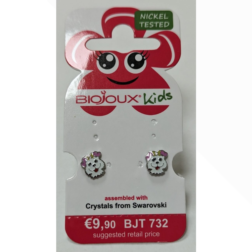 Biojoux Kids, uhani iz kirurškega jekla - Swarovski kužek - BJT732 (2 uhana)