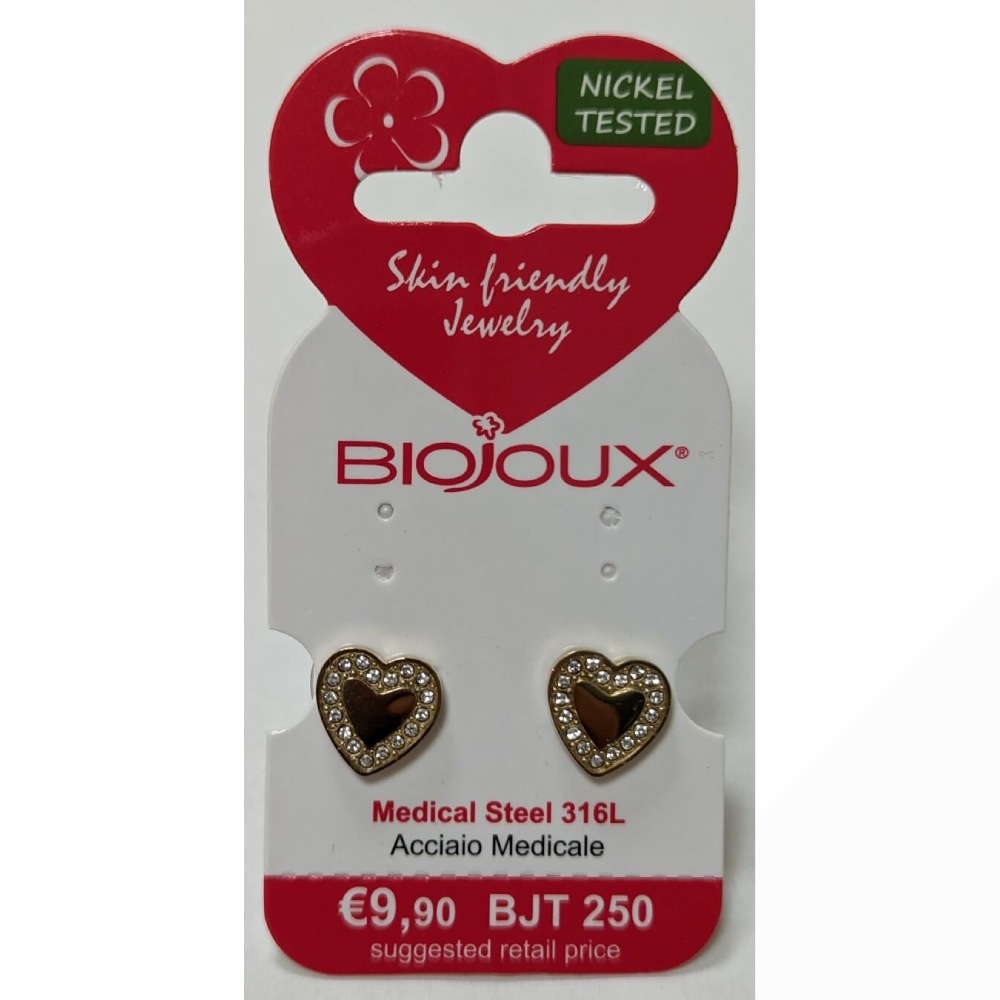 Biojoux, uhani iz kirurškega jekla - zlato ljubeče srce - BJT250 (2 uhana)