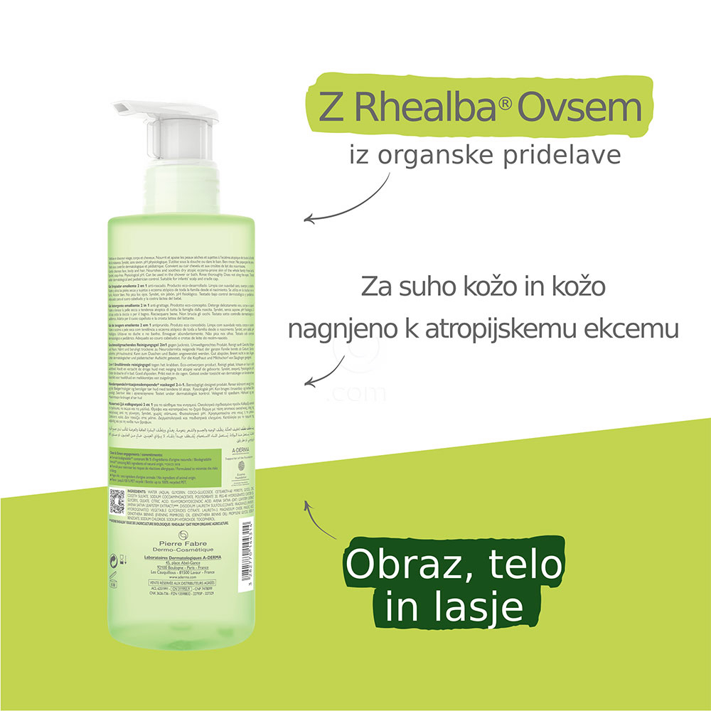 A-Derma Exomega Control, emolientni čistilni gel 2v1 za atopijsko kožo (500 ml)