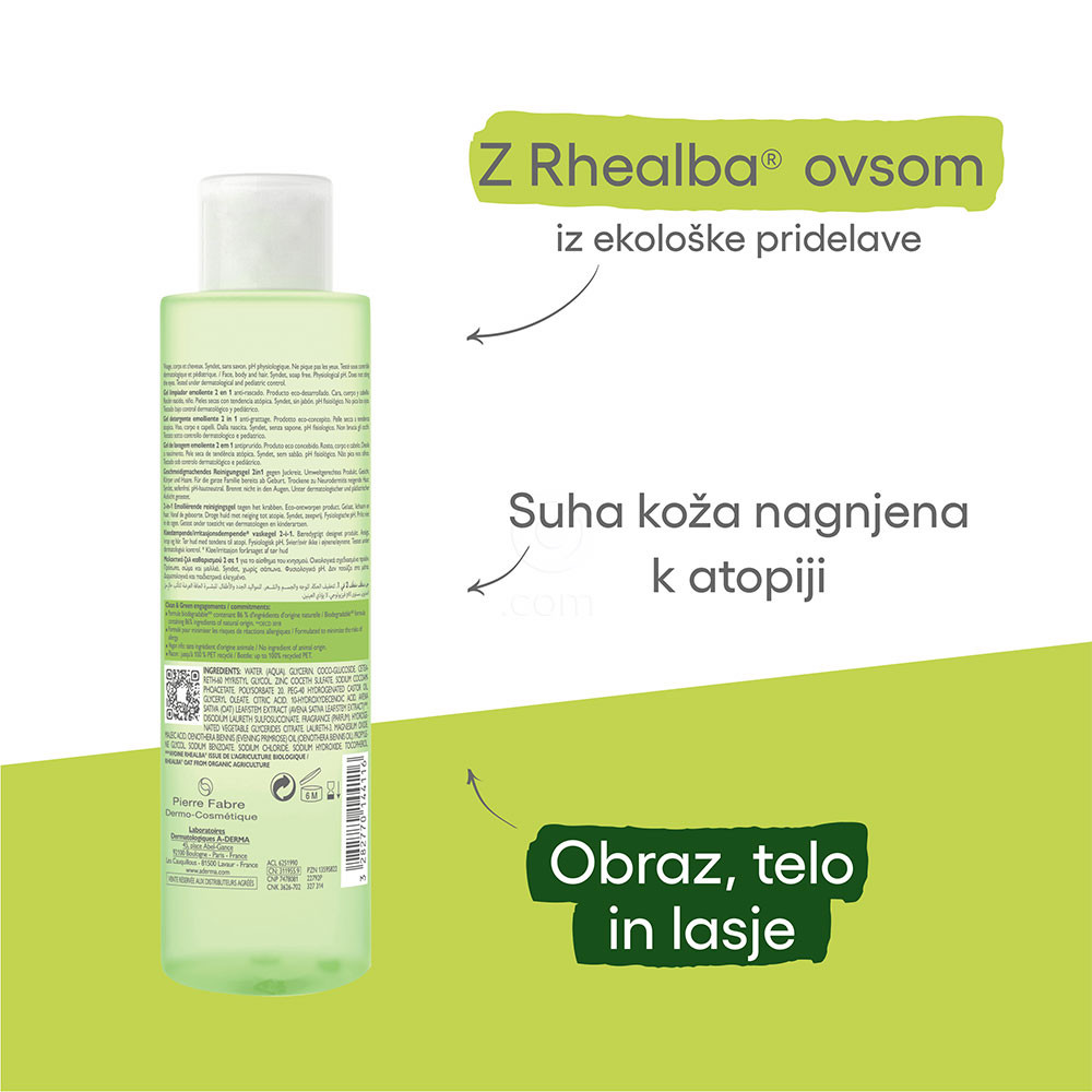 A-Derma Exomega Control, emolientni čistilni gel 2v1 (200 ml)