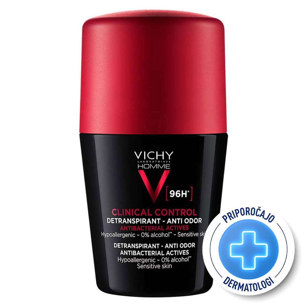Vichy Homme Clinical Control 96h, detranspirant roll-on proti neprijetnemu vonju - paket (2 x 50 ml)