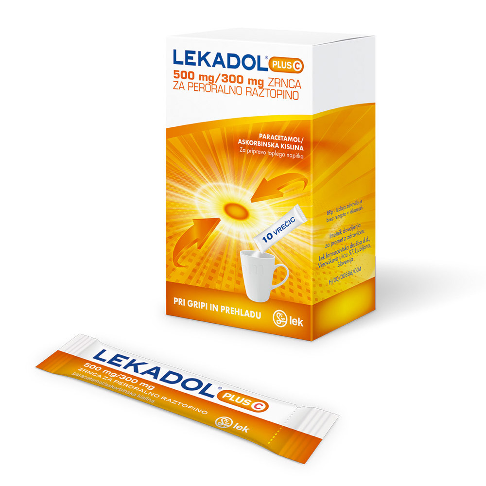 Lekadol plus C 500 mg/300 mg, zrnca za peroralno raztopino (10 vrečic)