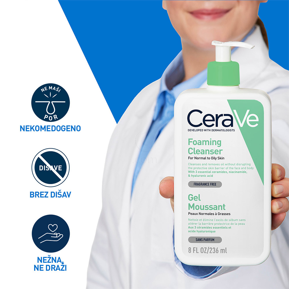 Darilo: CeraVe, peneči čistilni gel za obraz za normalno do mastno kožo (88 ml)