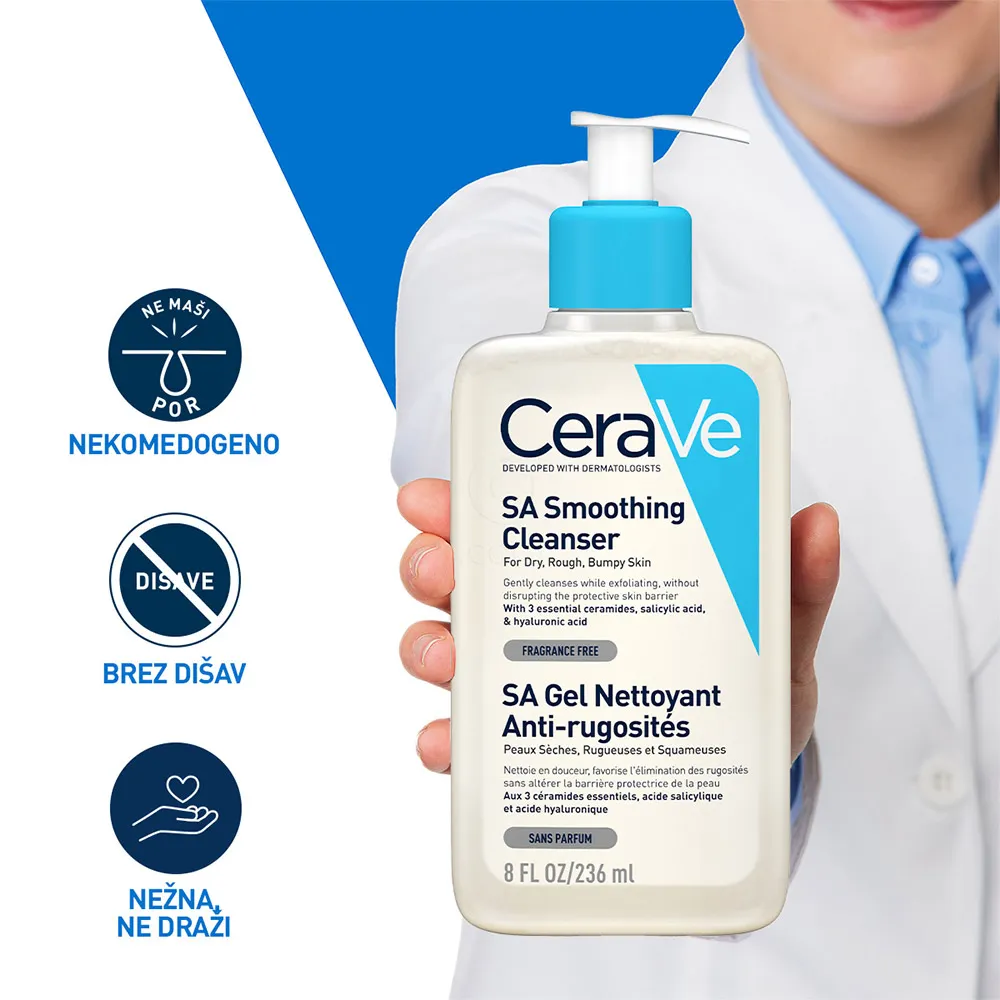 CeraVe SA, gel za čiščenje suhe in grobe kože (236 ml)