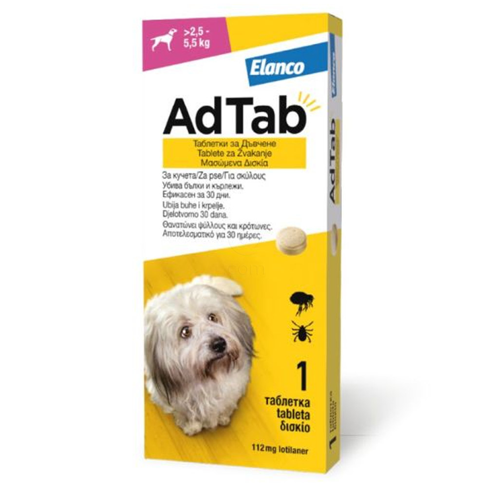 AdTab 112 mg, žvečljive tablete za pse - >2,5 - 5,5 kg (1 tableta)