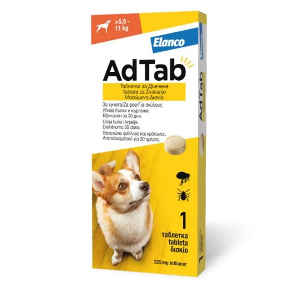 AdTab 225 mg, žvečljive tablete za pse - >5,5 - 11 kg (1 tableta)