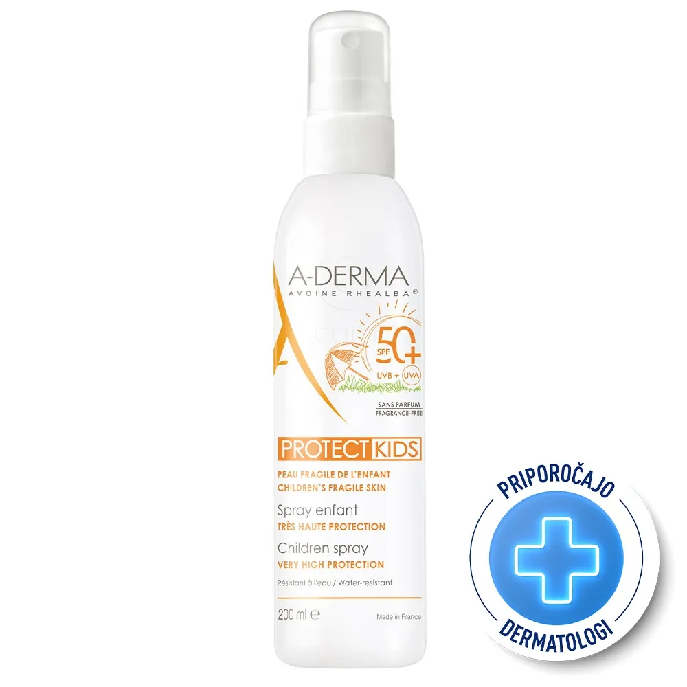 A-Derma Protect Kids, pršilo za zaščito pred soncem - ZF50+ (200 ml)