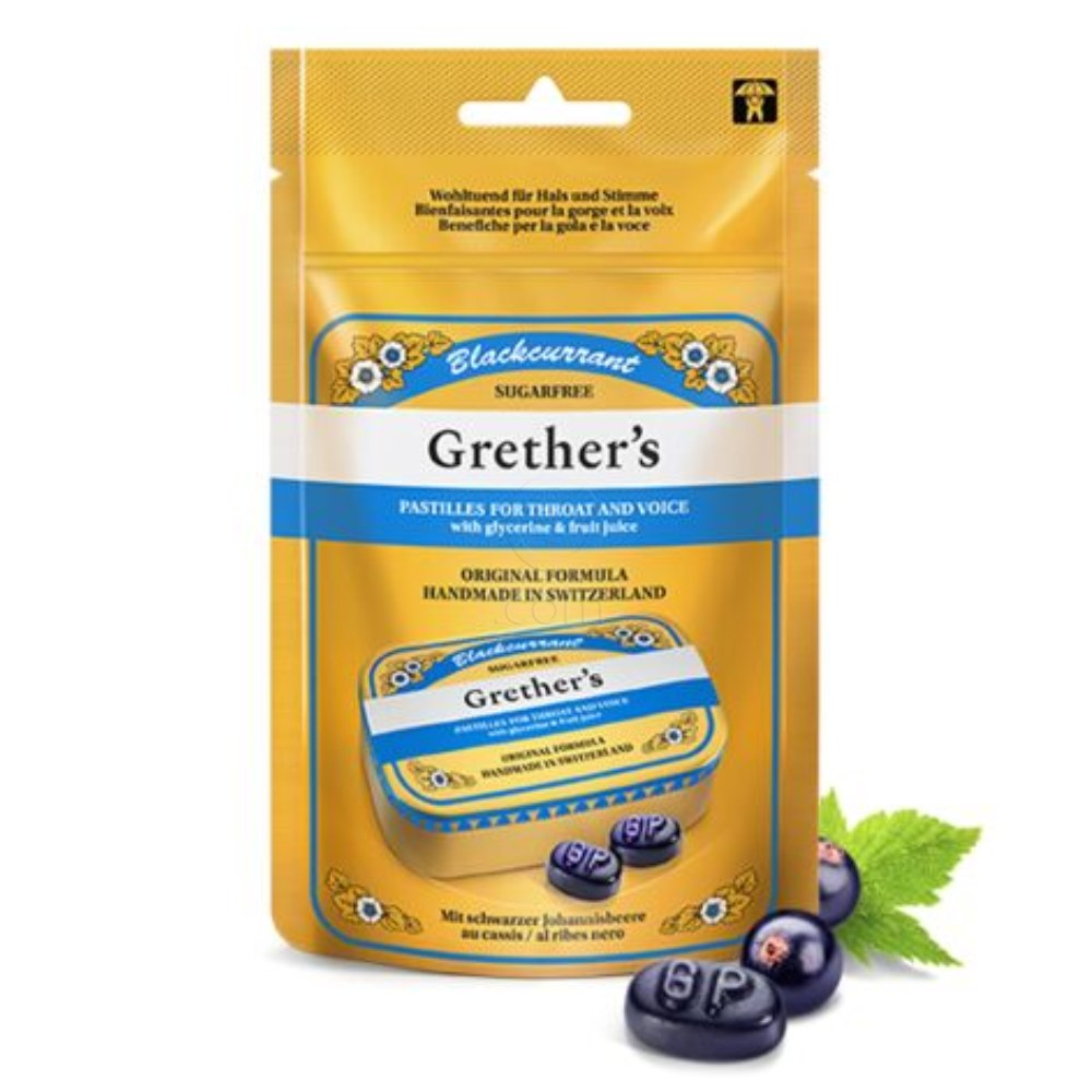 Grether's, pastile črni ribez brez sladkorja s sladili - vrečka (110 g)
