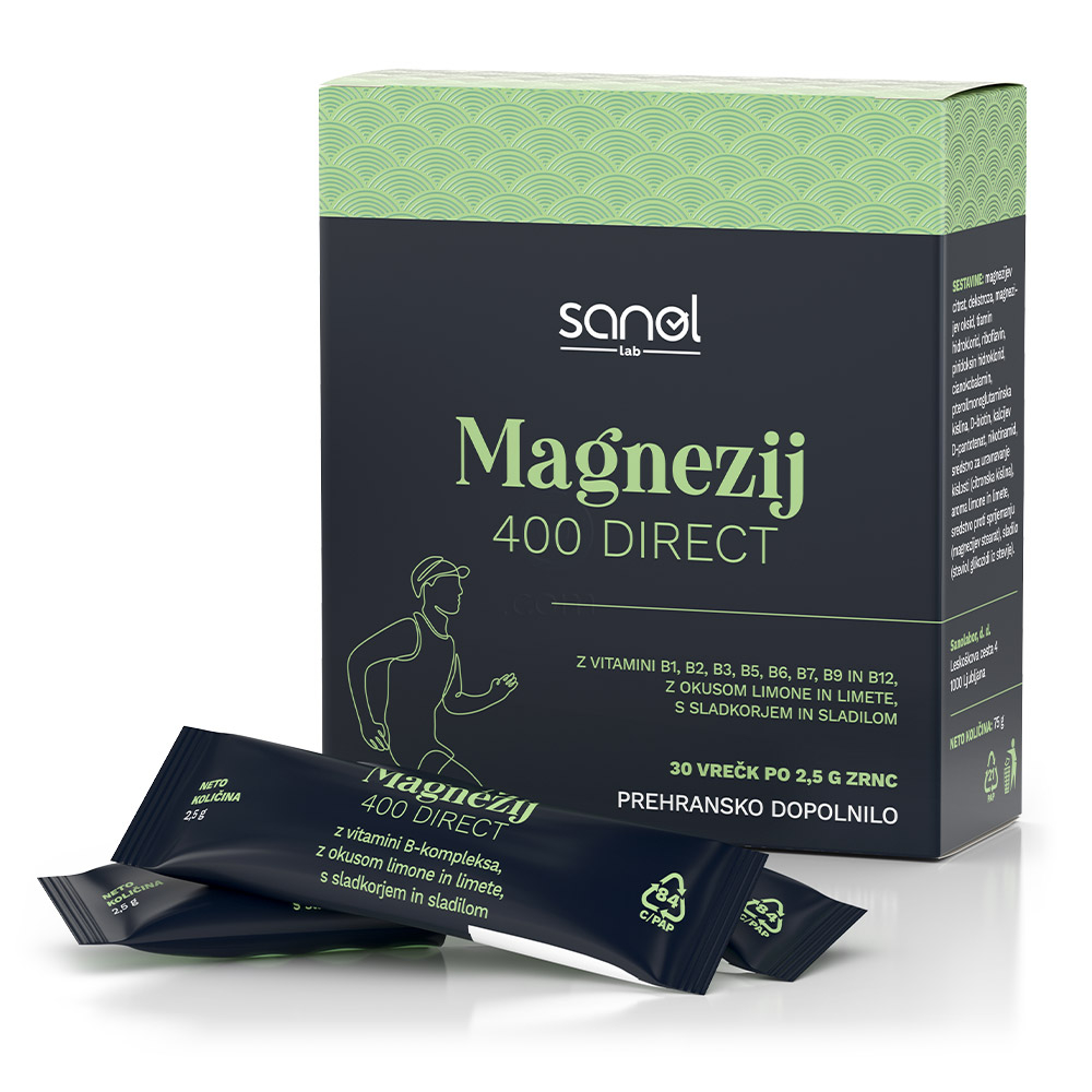 Sanol LAB Magnezij 400 Direct, vrečke - limona in limeta (30 x 2,5 g)