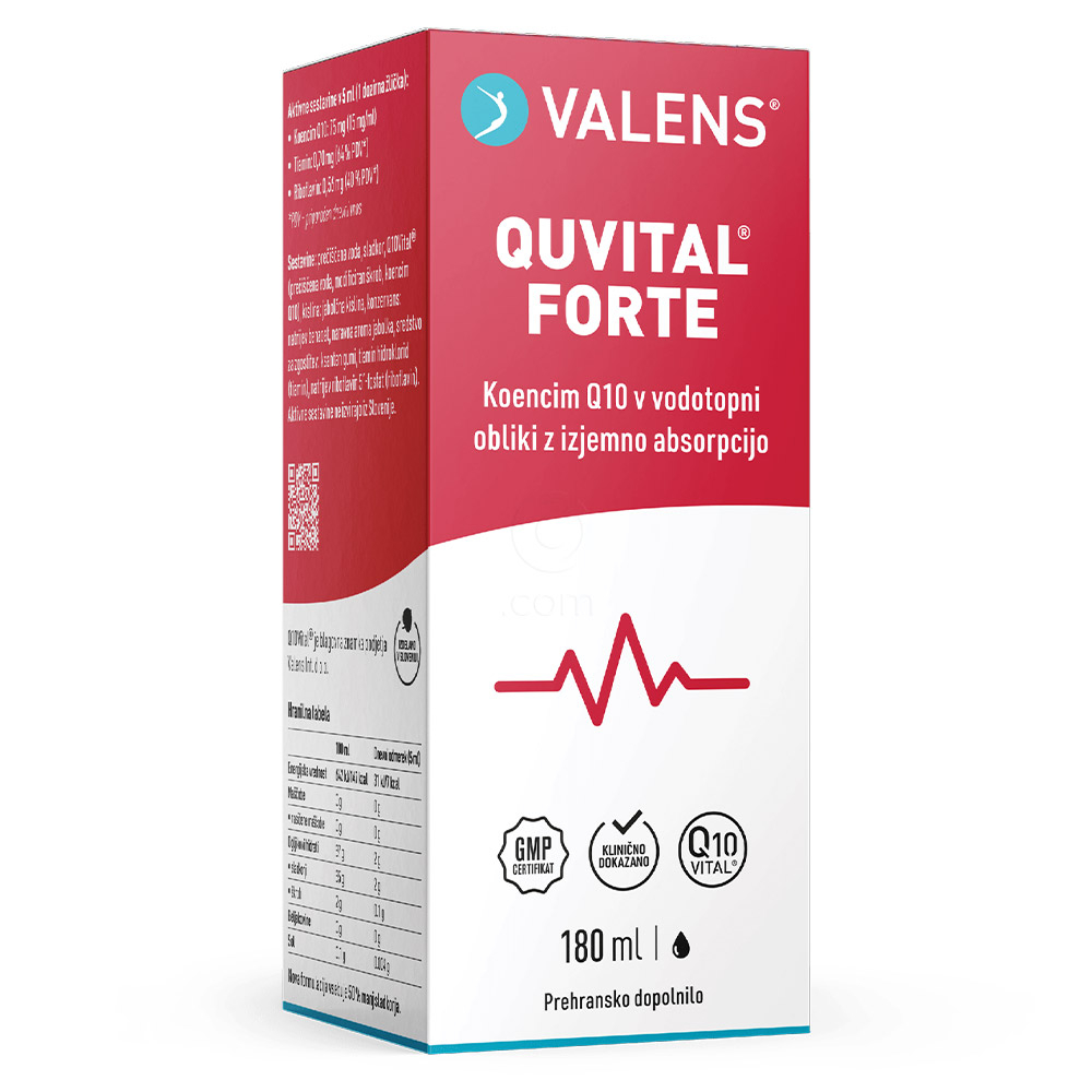 Valens Quvital Q10 Forte tekočina z vitaminoma B1 in B2, okus jabolka (180 ml)
