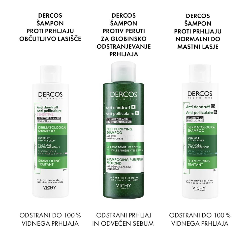 Vichy Dercos Anti dandruff K, šampon proti lepljivemu prhljaju in sebumu (250 ml)