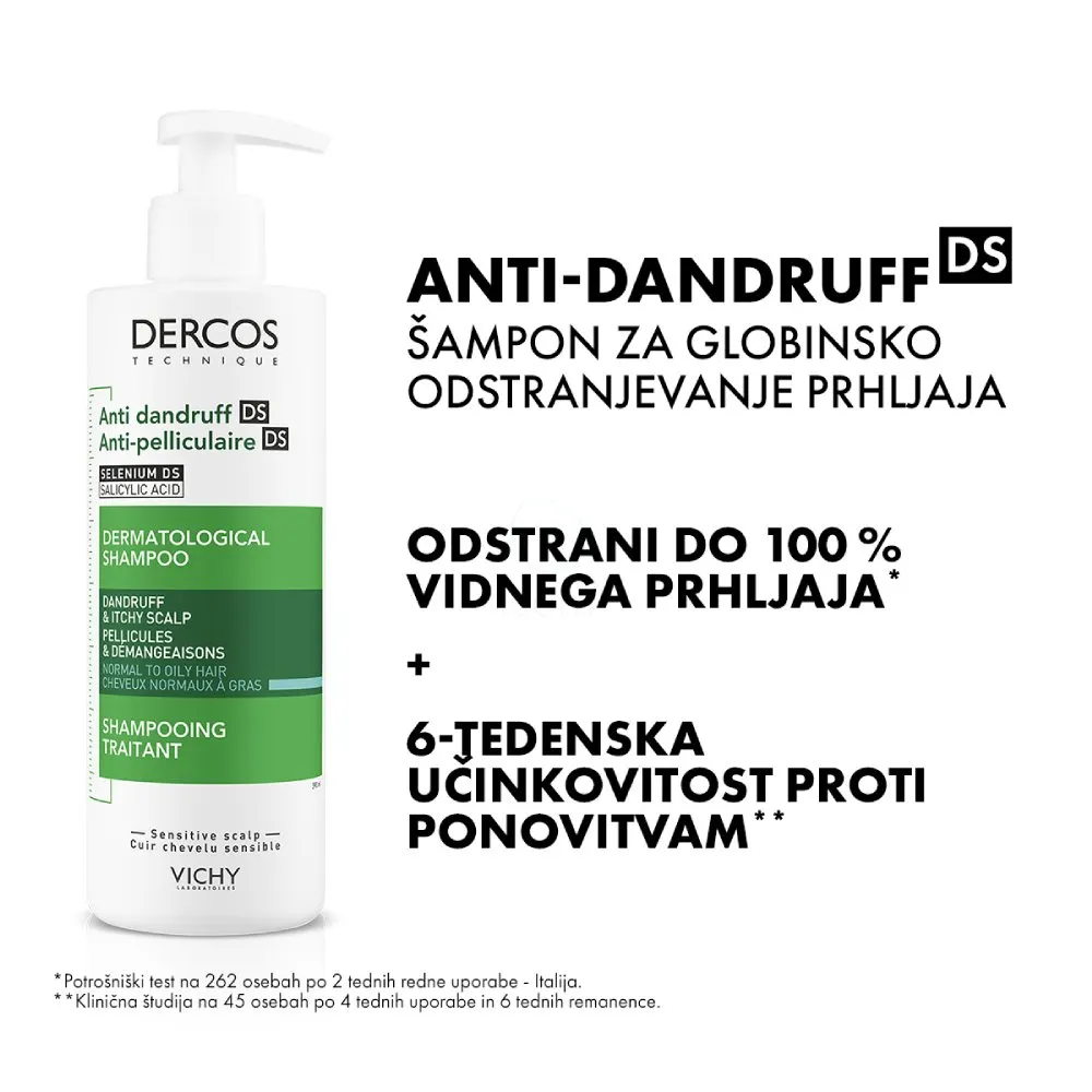 Vichy Dercos, šampon proti prhljaju za normalne in mastne lase (390 ml)
