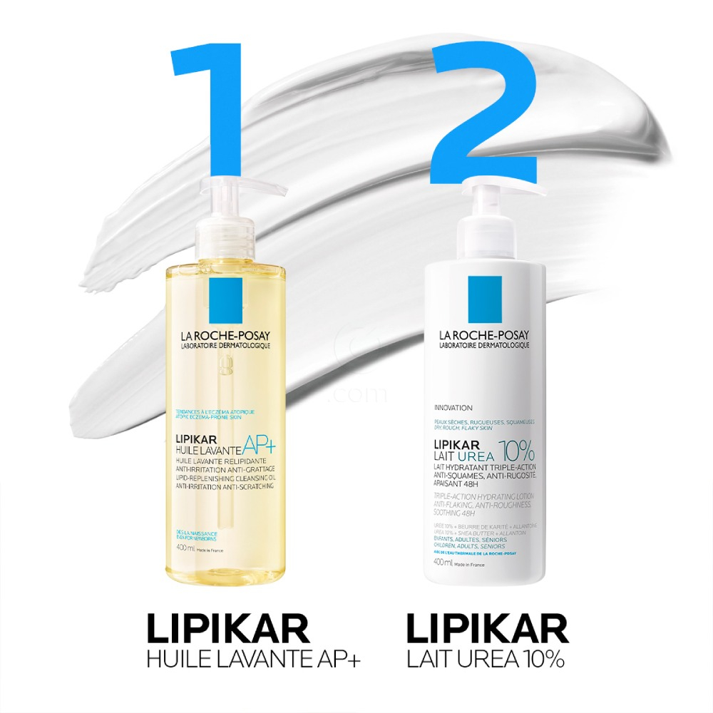 LRP Lipikar Lait Urea 10%, vlažilni losjon s trojnim učinkom za glajenje in pomiritev zelo suhe ter grobe kože (400 ml)