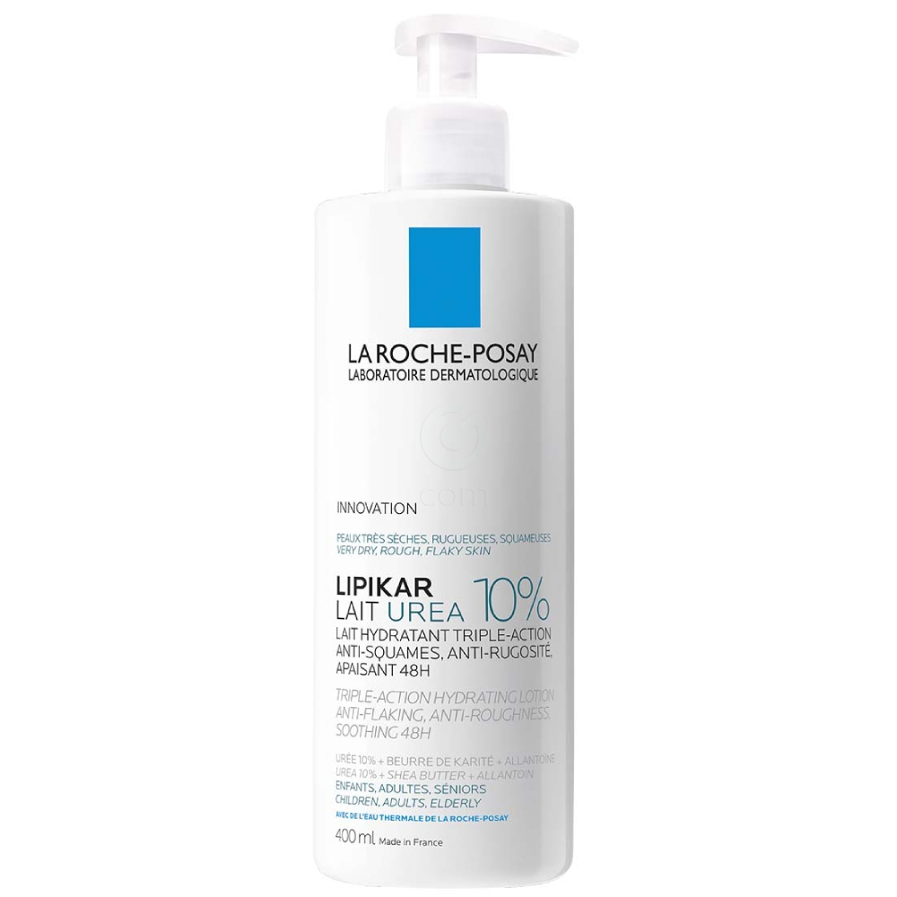 LRP Lipikar Lait Urea 10%, vlažilni losjon s trojnim učinkom za glajenje in pomiritev zelo suhe ter grobe kože (400 ml)