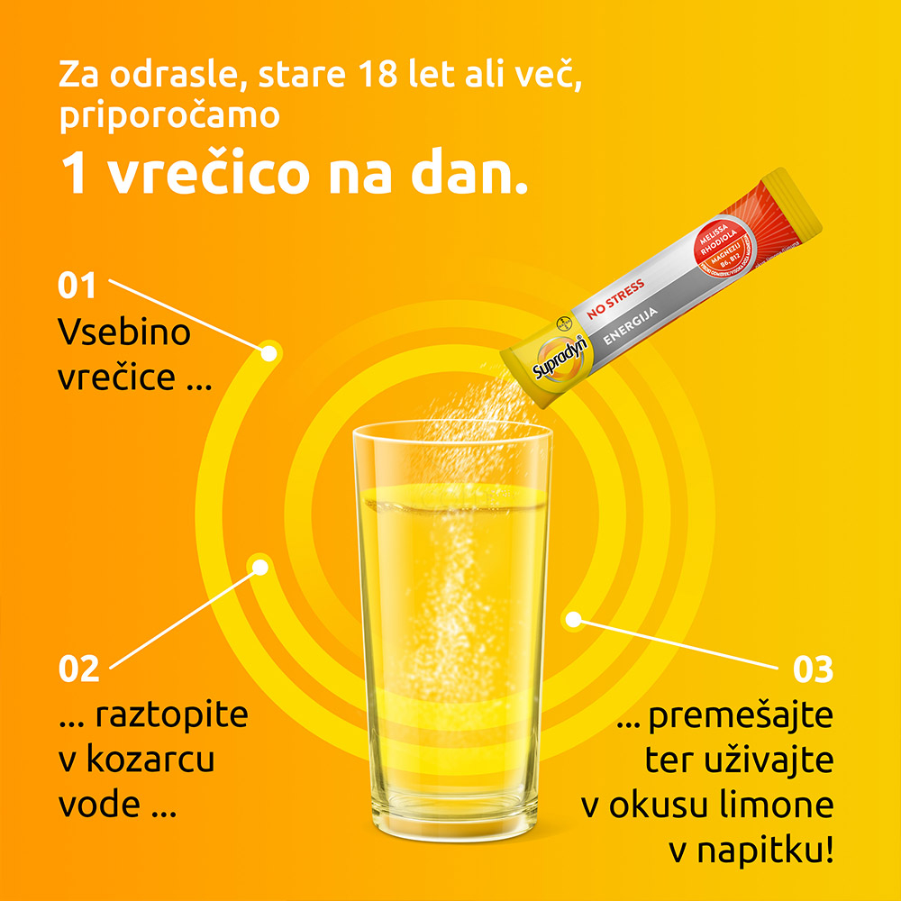 Supradyn Energija No Stress, prašek v vrečicah (20 x 4,5 g)