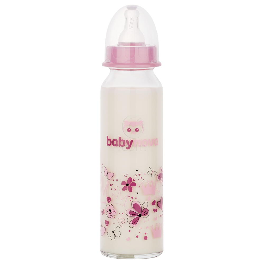Baby-Nova, dekorirana steklena steklenička - pretok M (240 ml)