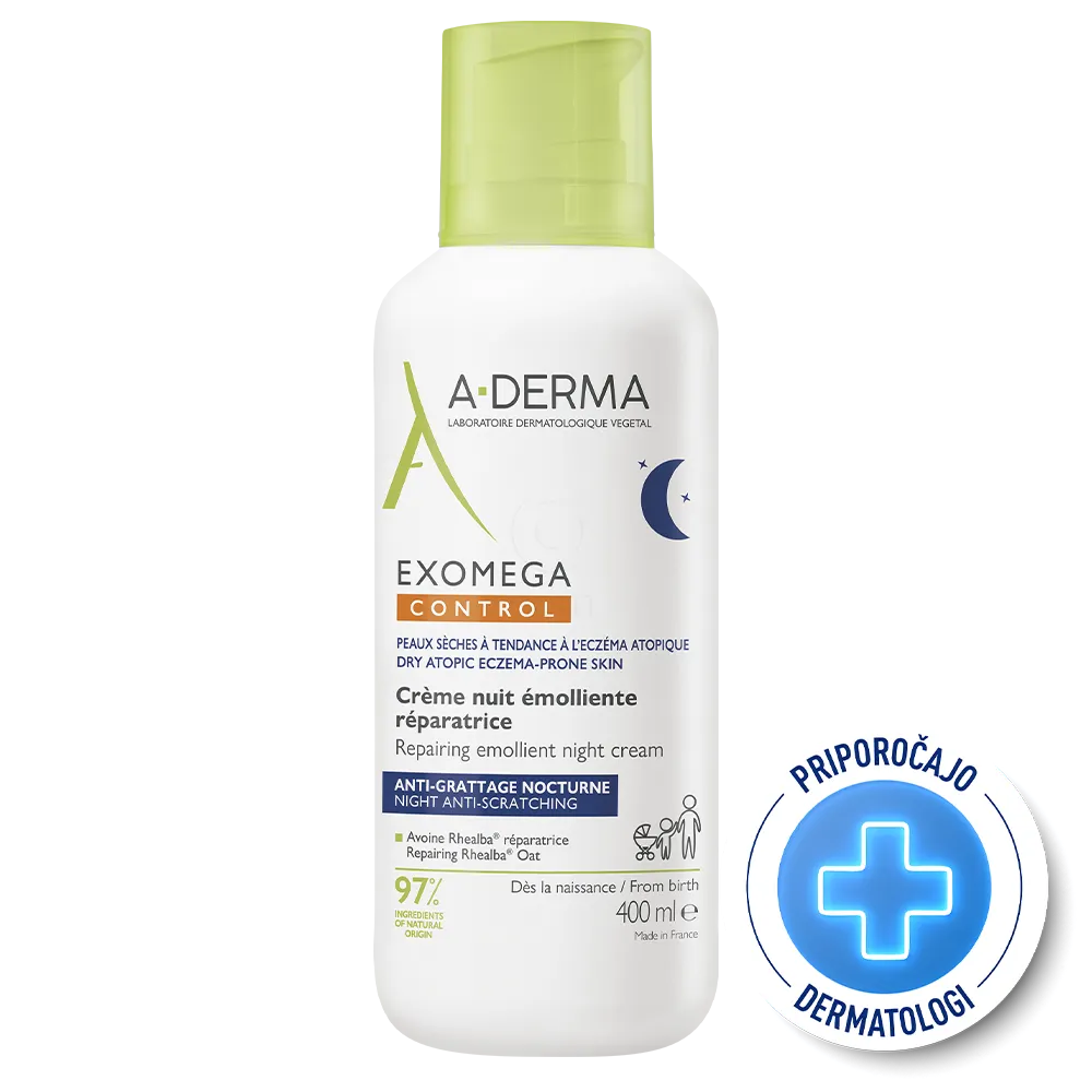 A-Derma Exomega Control, emolientna obnavljajoča nočna krema - plastenka (400 ml)
