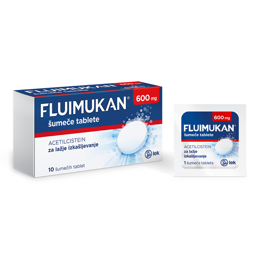 Fluimukan 600 mg, šumeče tablete (10 šumečih tablet)