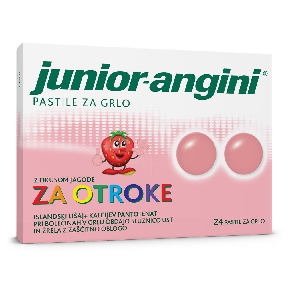 junior-angini, pastile za otroke z okusom jagode (24 pastil)