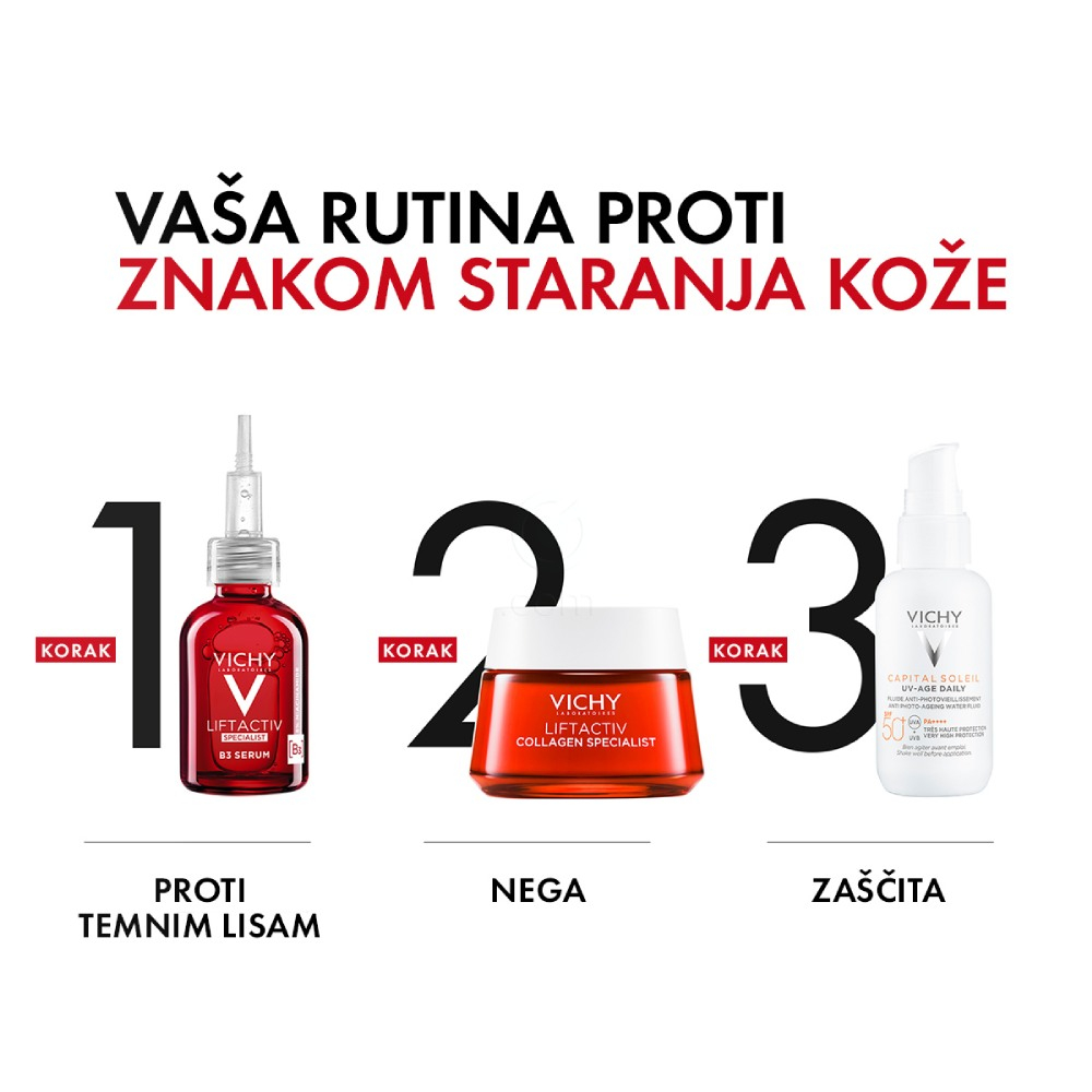 Vichy Capital Soleil, paket - UV-AGE neobarvan fluid za obraz - ZF50+ in tonirana vodica ZF30 (40 ml + 200 ml)
