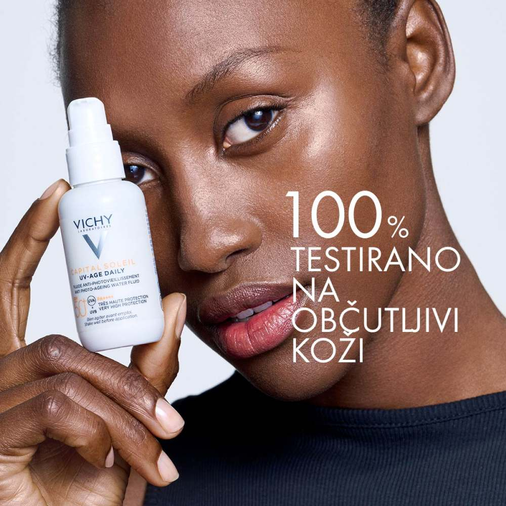 Vichy Capital Soleil, paket - UV-AGE neobarvan fluid za obraz - ZF50+ in tonirana vodica ZF30 (40 ml + 200 ml)