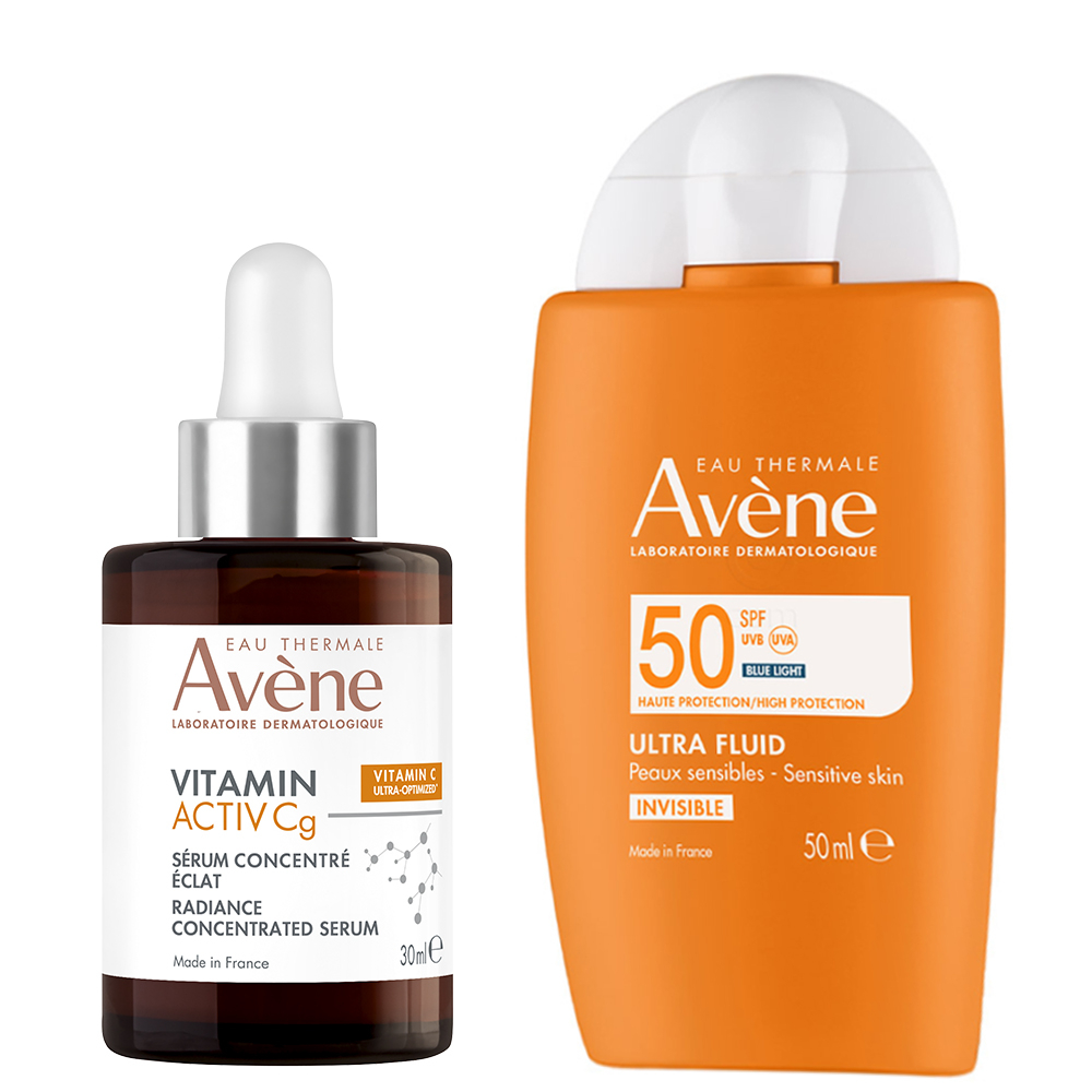 Avene, rutina za naravni sijaj kože in zaščita pred soncem - Activ Cg korektivni serum in Sun Ultra Fluid ZF50 (30 ml + 50 ml)