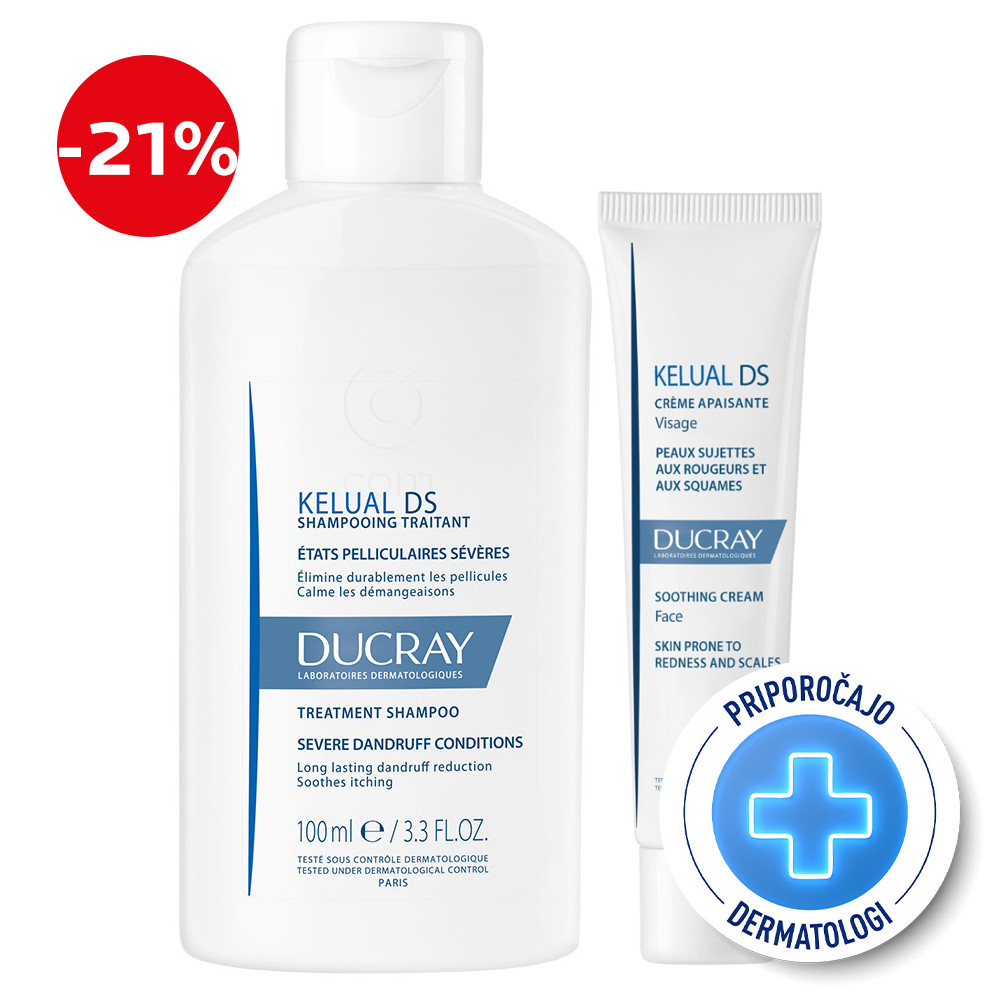 Ducray Kelual DS, rutina za ponavljajoči trdovratni prhljaj in srbenje lasišča (100 ml + 40 ml)