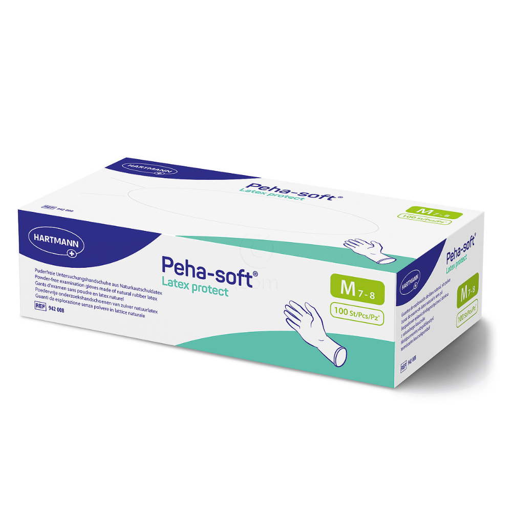 Peha-Soft Latex Protect, nesterline rokavice brez pudra - velikost S (100 rokavic)