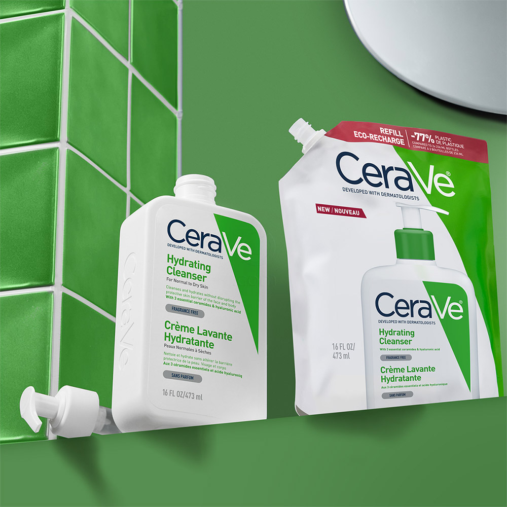 CeraVe, vlažilna čistilna emulzija za obraz za normalno do suho kožo - Refill (473 ml)
