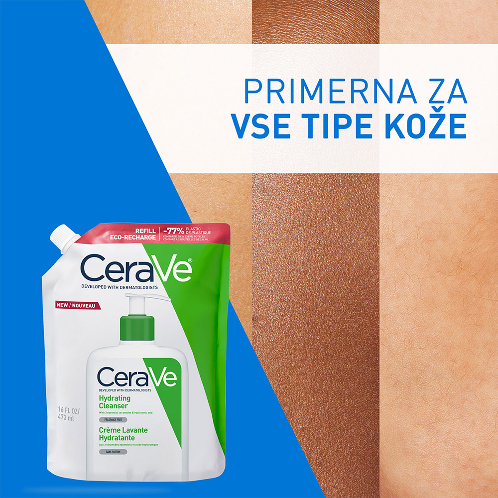 CeraVe, vlažilna čistilna emulzija za obraz za normalno do suho kožo - Refill (473 ml)