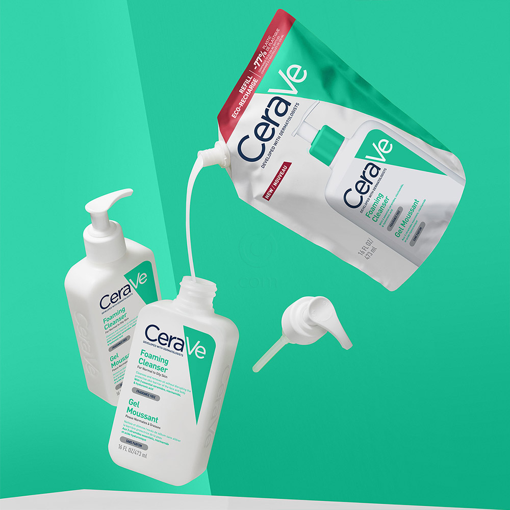 CeraVe, peneči čistilni gel za obraz za normalno do mastno kožo - Refill (473 ml)