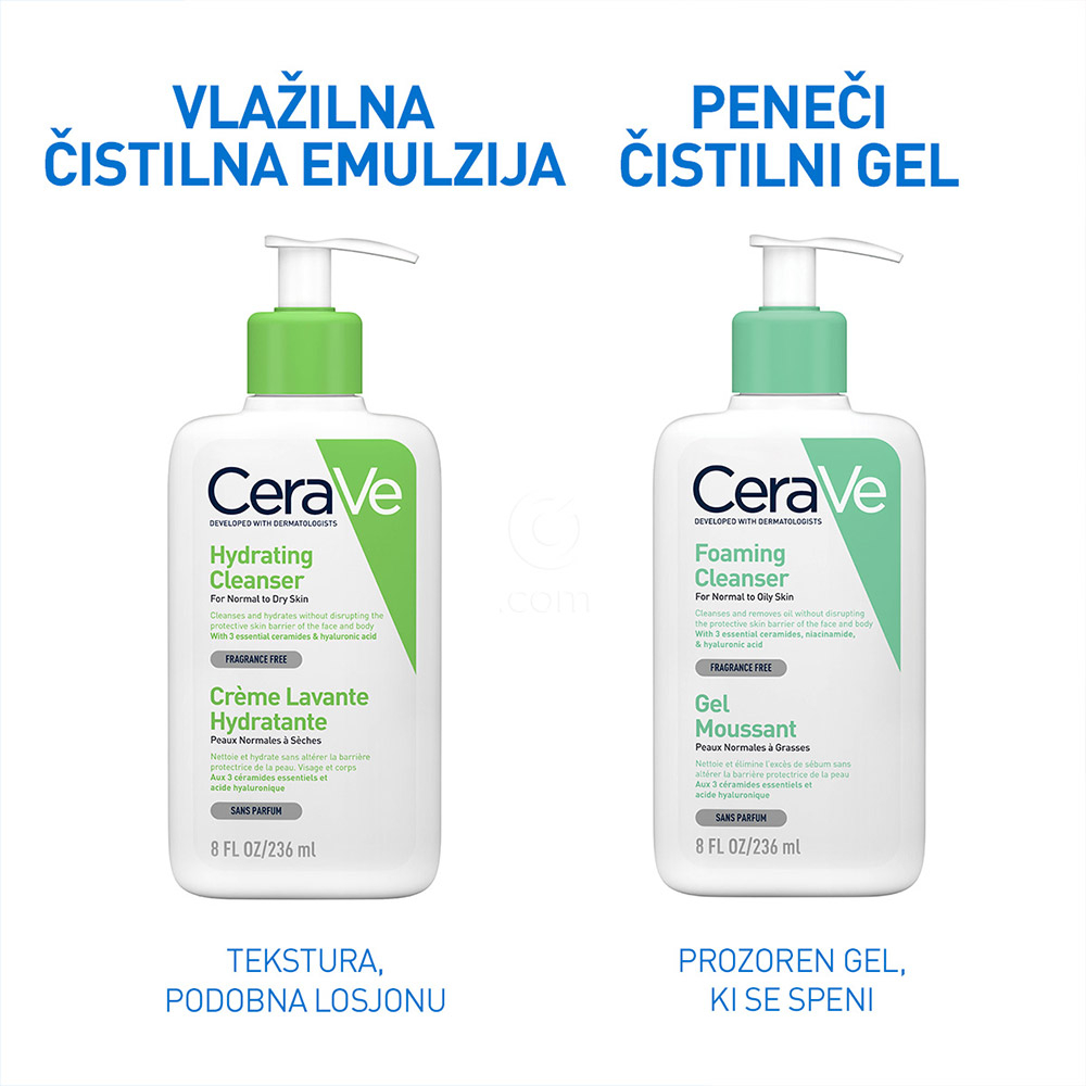 CeraVe, vlažilna čistilna emulzija za obraz za normalno do suho kožo - paket (2 x 236 ml)